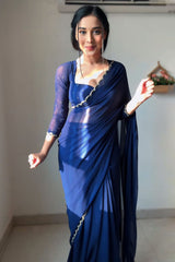 Effortless Elegance: Ready-To-Wear Navy Blue Georgette Saree