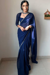 Effortless Elegance: Ready-To-Wear Navy Blue Georgette Saree