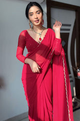 Effortless Elegance – Red Georgette Ready-to-Wear Saree