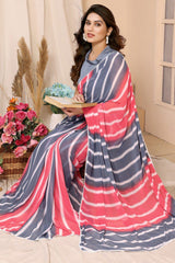 Grey and Pink Georgette Saree