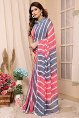 Grey and Pink Georgette Saree
