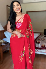 Forbearance Red Georgette Saree