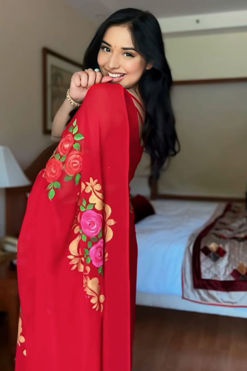 Forbearance Red Georgette Saree