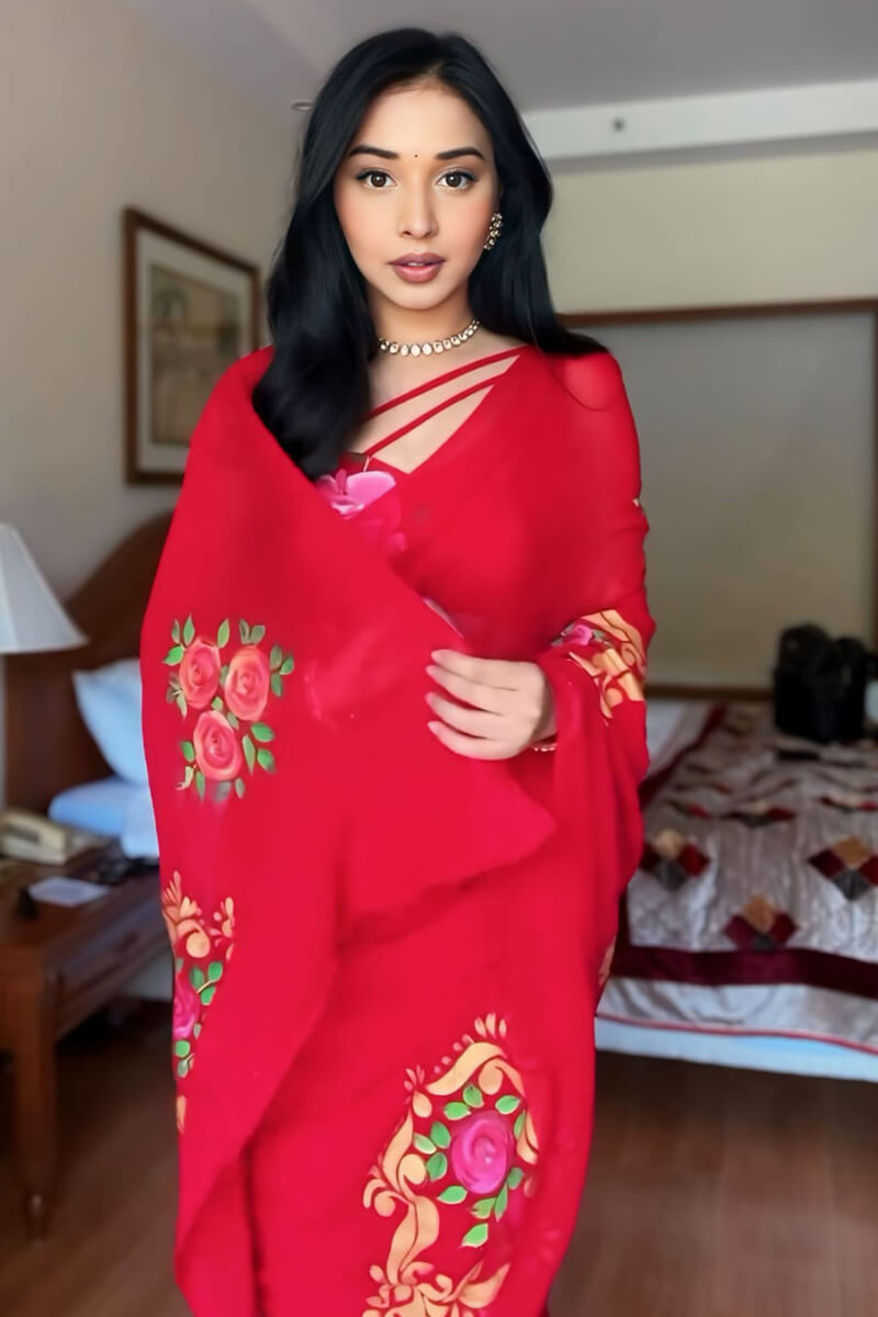 Forbearance Red Georgette Saree