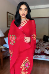 Forbearance Red Georgette Saree