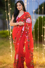Bucolic Red Georgette Ready-To-Wear Saree