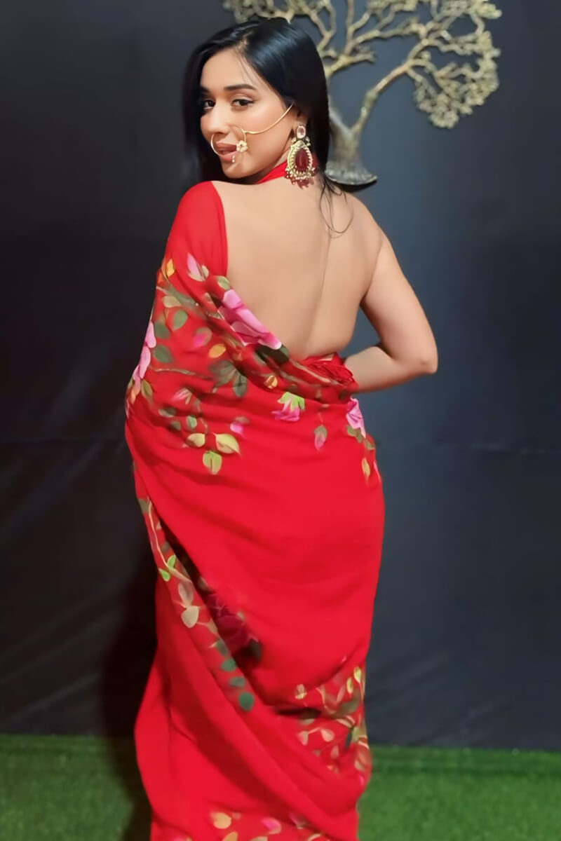 Bucolic Red Georgette Ready-To-Wear Saree