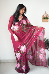 Maroon Georgette Saree