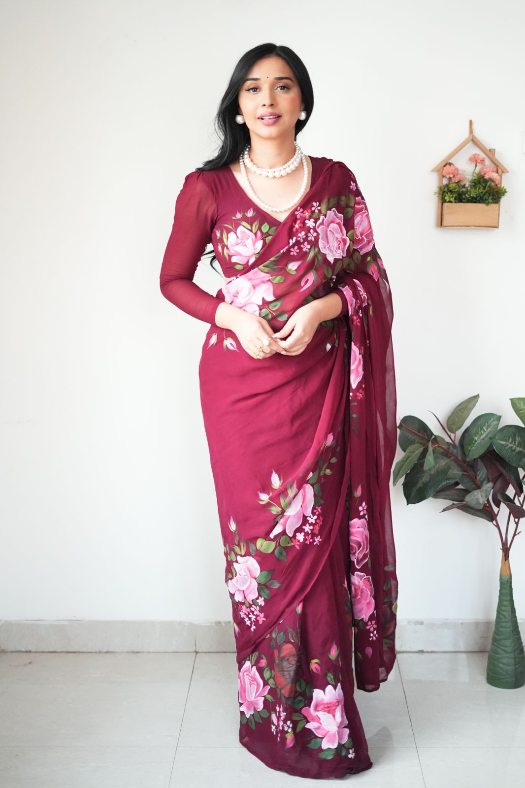 Maroon Georgette Saree