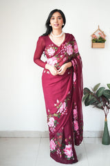 Maroon Georgette Saree