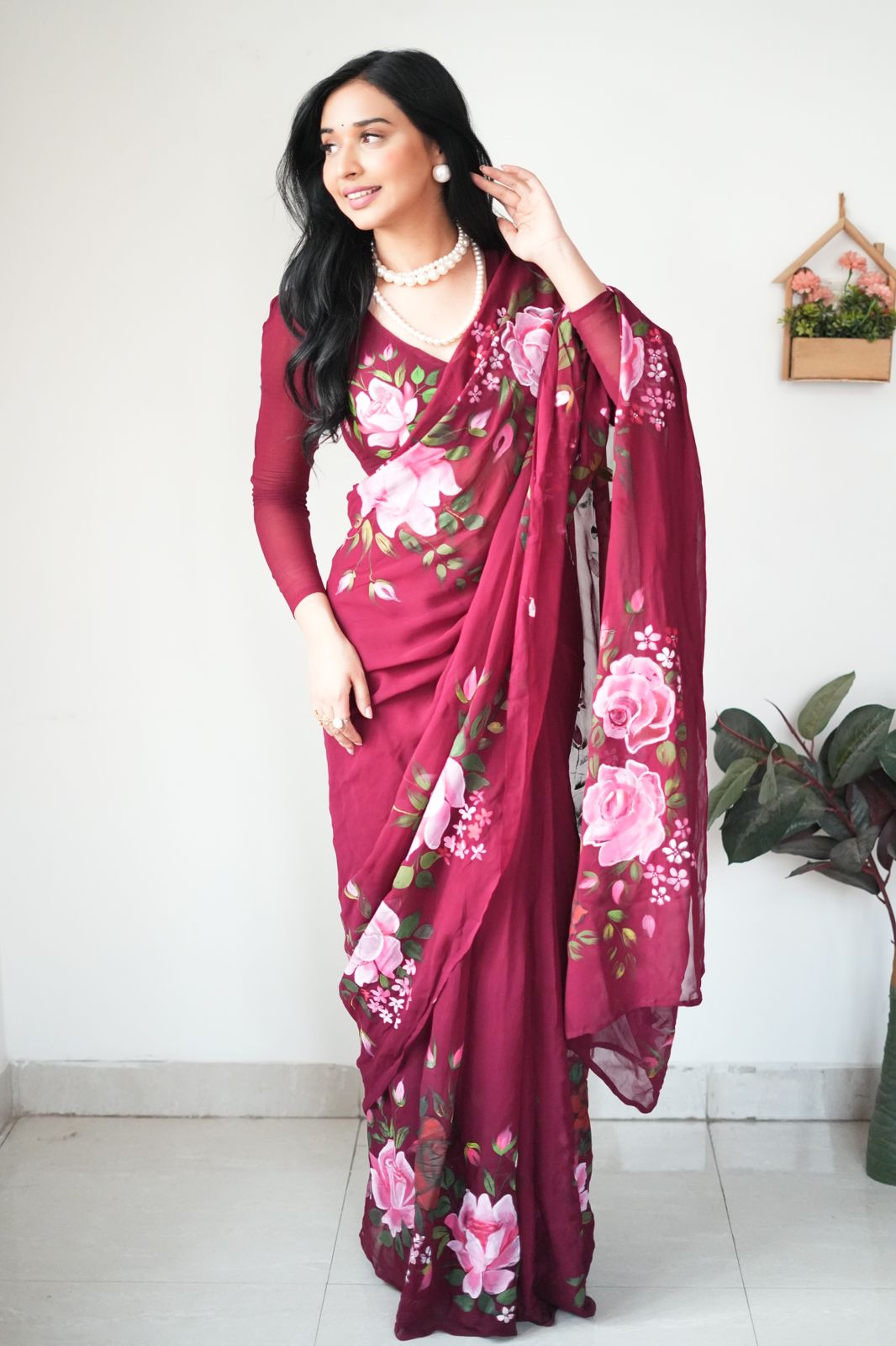 Maroon Georgette Saree