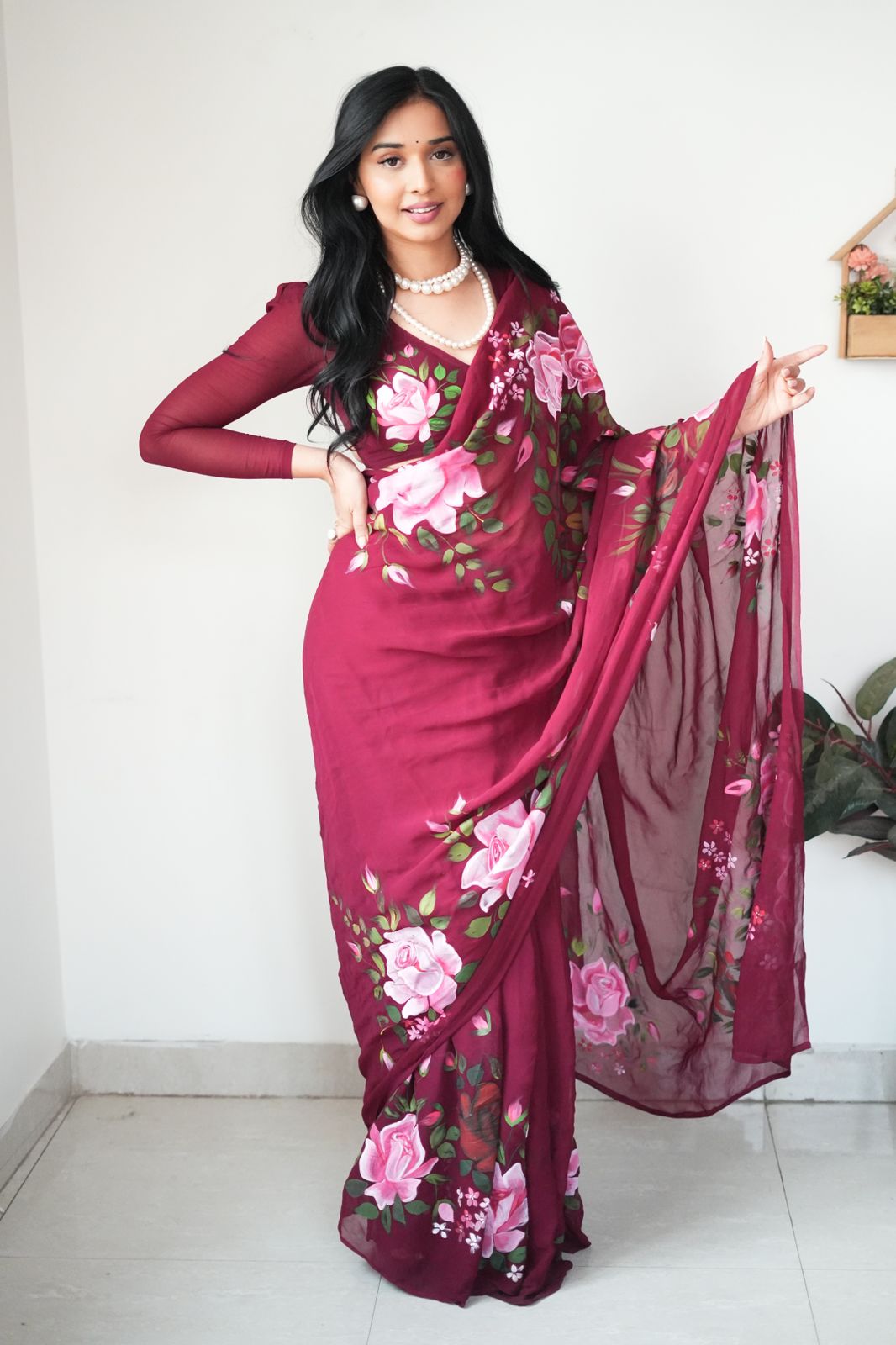 Maroon Georgette Saree