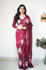 Maroon Georgette Saree