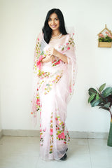 Baby Pink Organza Silk Saree
