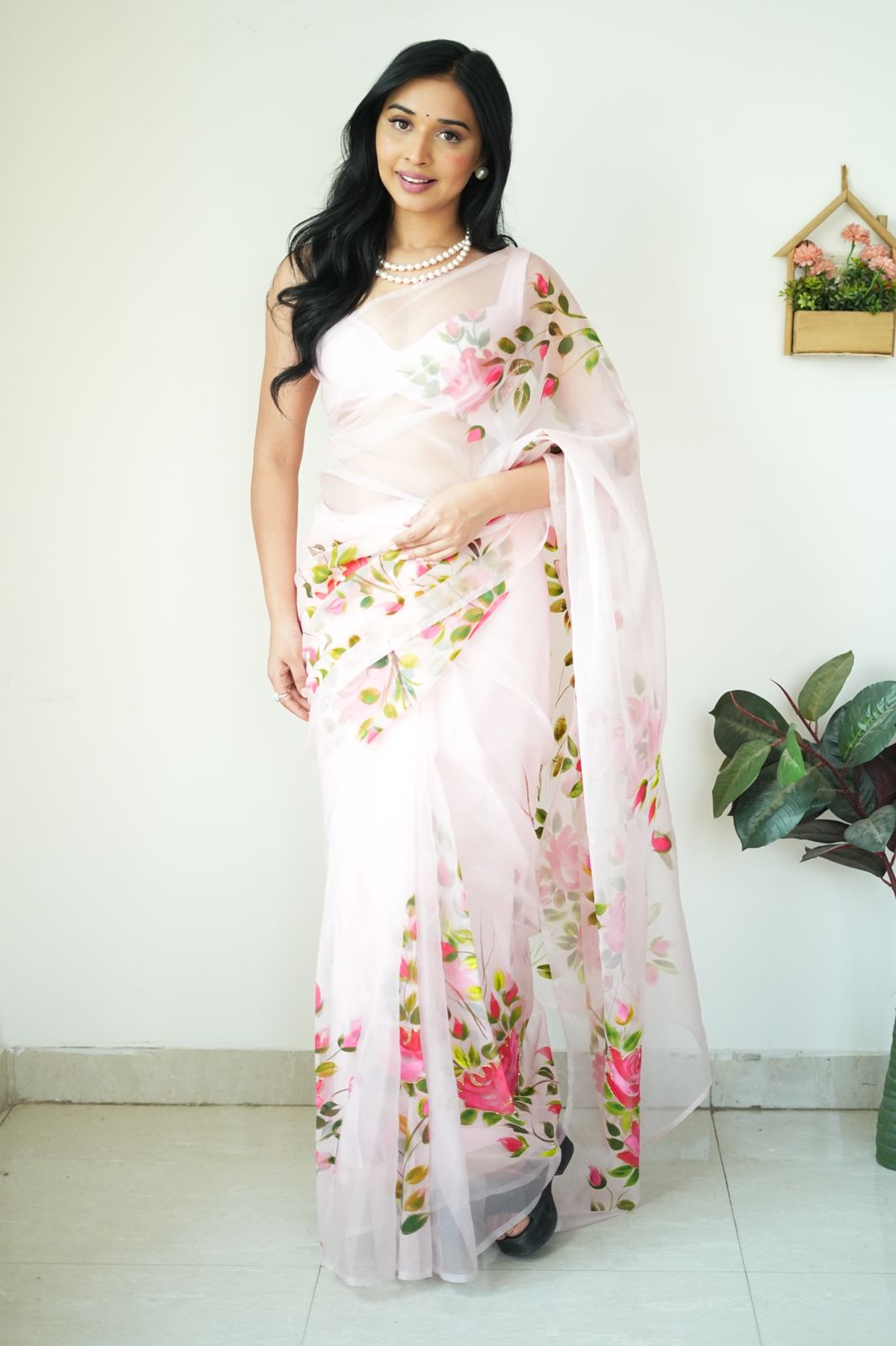 Baby Pink Organza Silk Saree