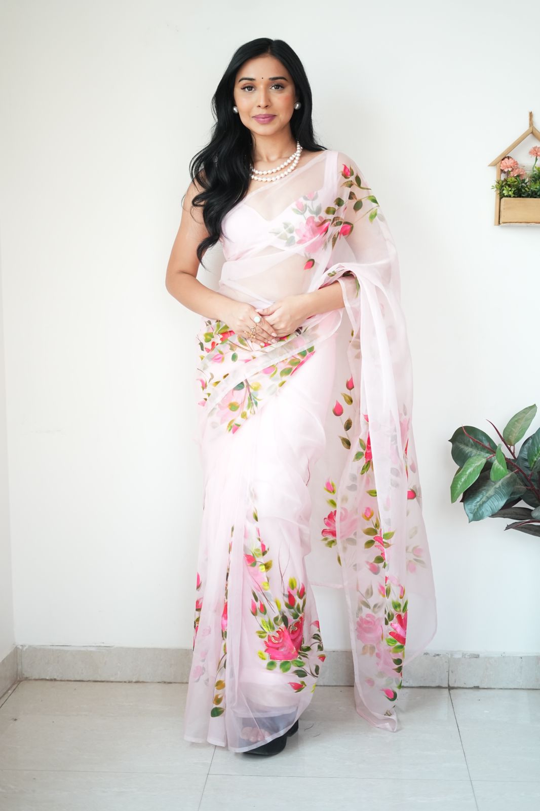 Baby Pink Organza Silk Saree