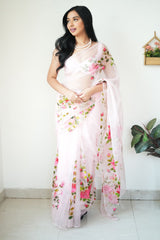 Baby Pink Organza Silk Saree