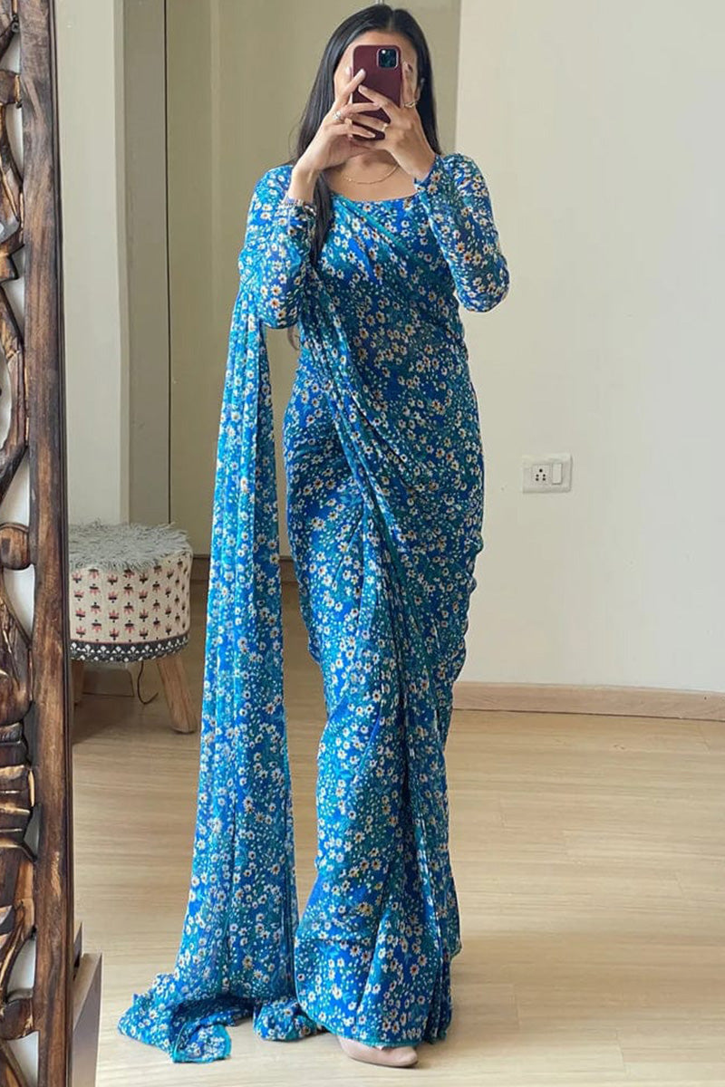Blue Georgette Saree