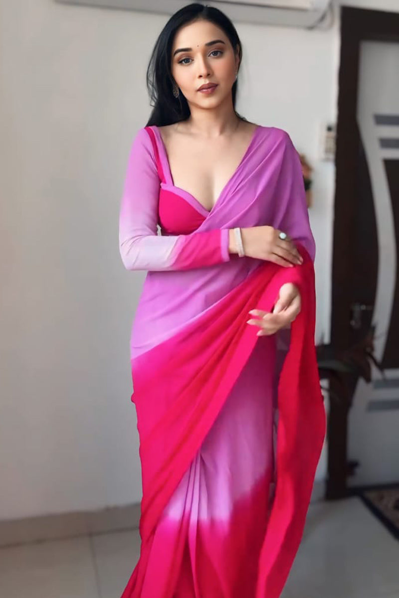Lavender & Pink Georgette Pre-Stitched Saree