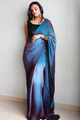 Elegant Blue Chiffon Silk Pre-Stitched Saree with Digital Print