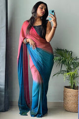 Effortless Elegance: Chiffon Silk Saree in Pink & Firozi
