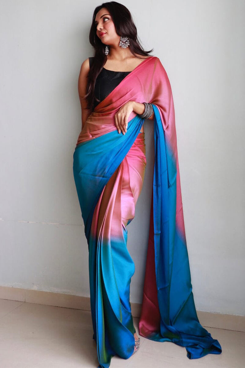 Effortless Elegance: Chiffon Silk Saree in Pink & Firozi