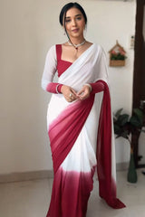 Admirable Dark Pink and White Georgette Saree with Unstitched Blouse