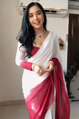 Admirable Dark Pink and White Georgette Saree with Unstitched Blouse