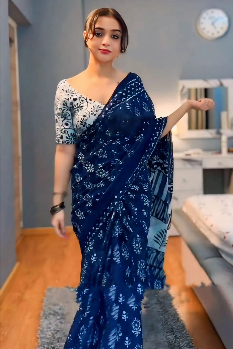 Blue Cotton Saree