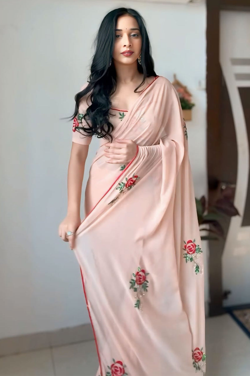 Peach Georgette Saree