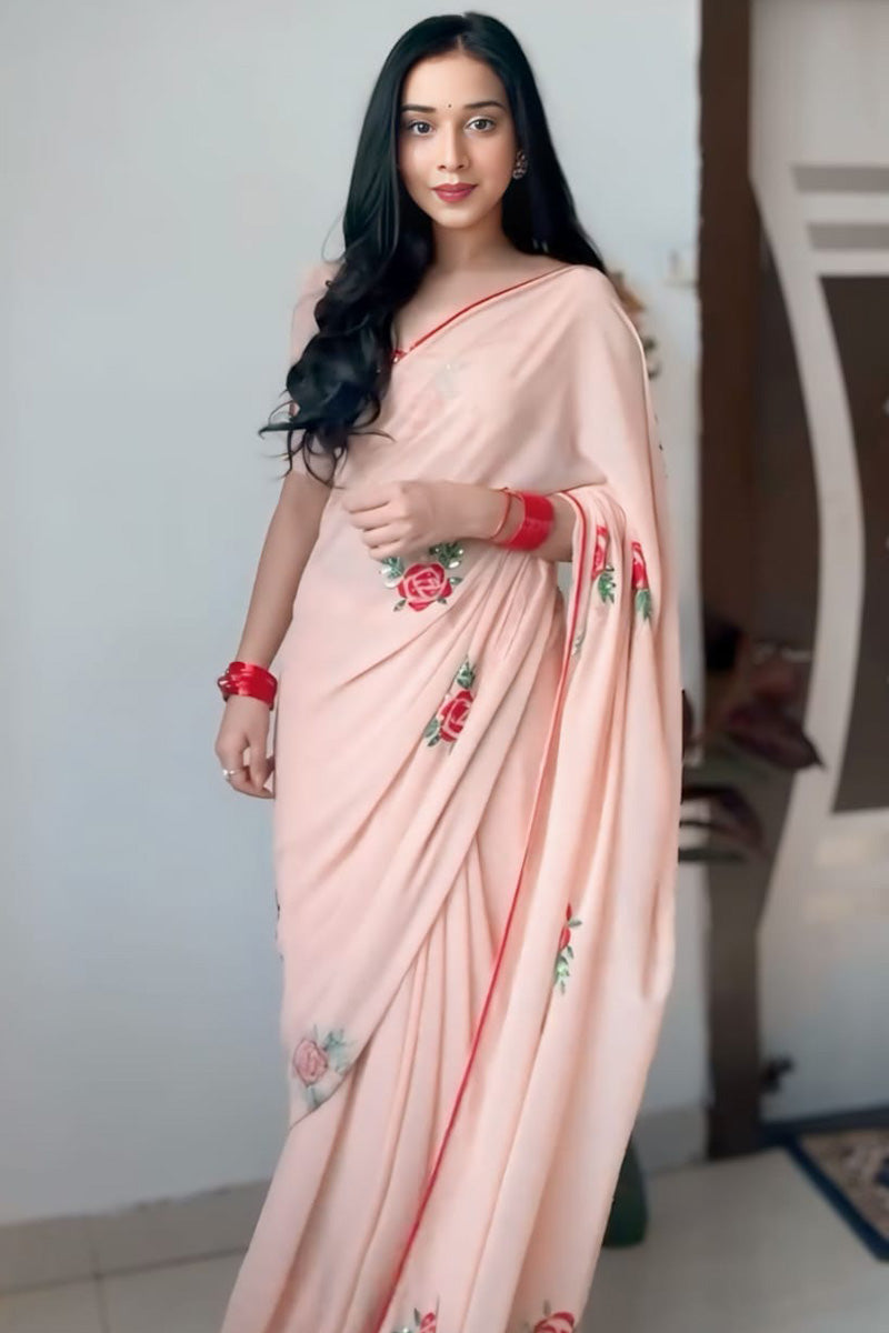 Peach Georgette Saree