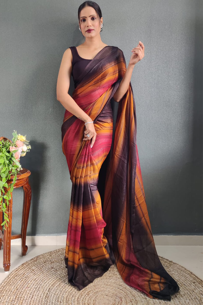 Grace Meets Convenience – Multicolor Nylon Silk Pre-Stitched Saree
