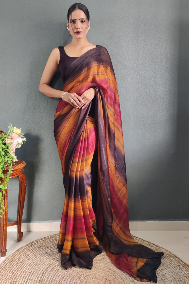 Grace Meets Convenience – Multicolor Nylon Silk Pre-Stitched Saree