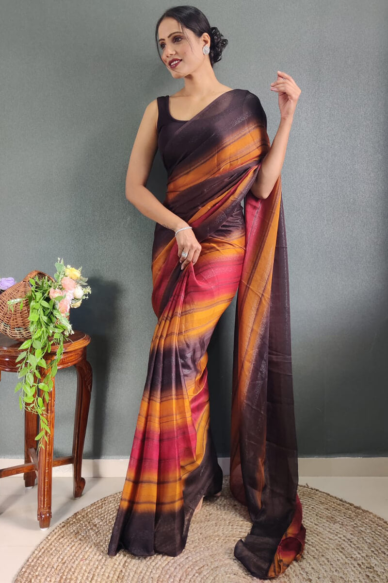 Grace Meets Convenience – Multicolor Nylon Silk Pre-Stitched Saree