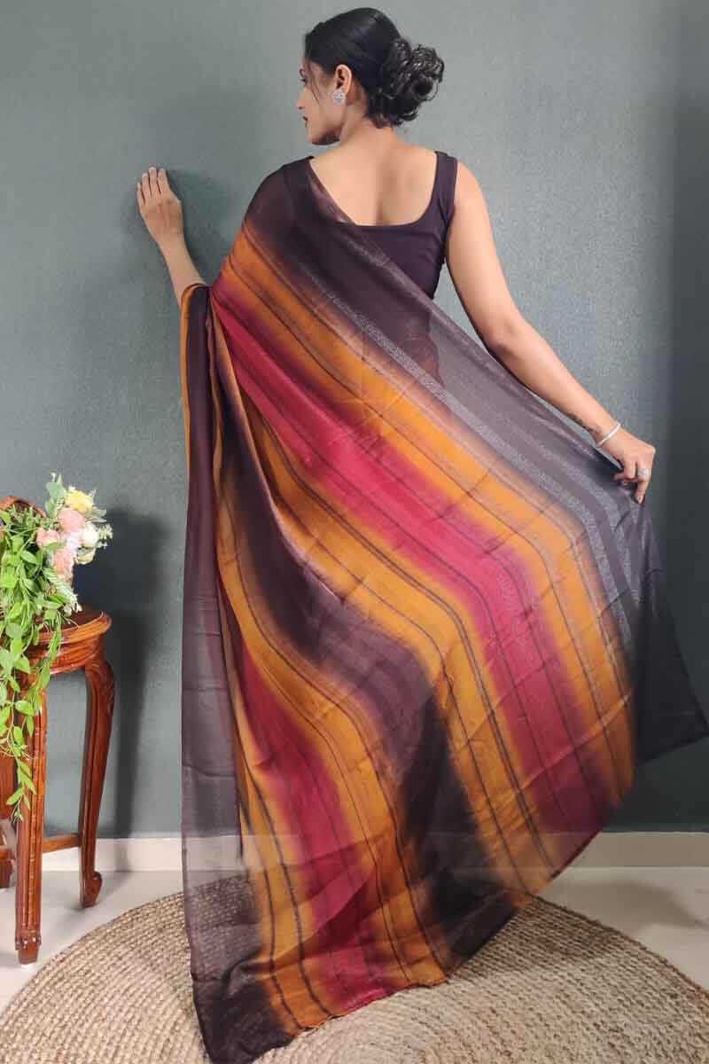 Grace Meets Convenience – Multicolor Nylon Silk Pre-Stitched Saree