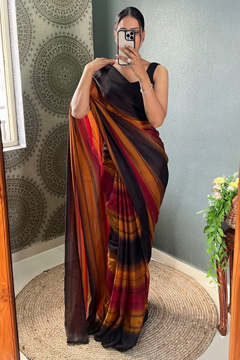 Grace Meets Convenience – Multicolor Nylon Silk Pre-Stitched Saree