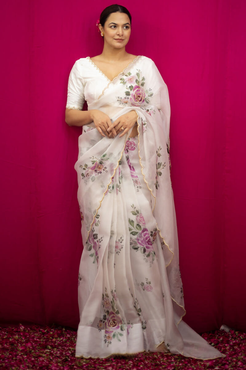 Beige Organza Silk Sarees