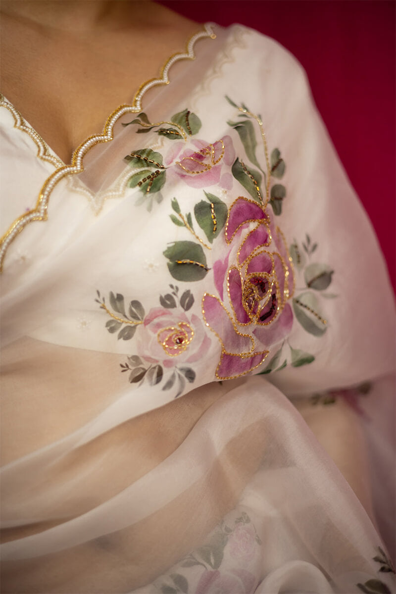 Beige Organza Silk Sarees