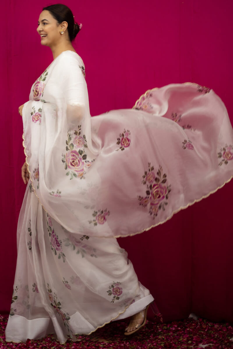 Beige Organza Silk Sarees