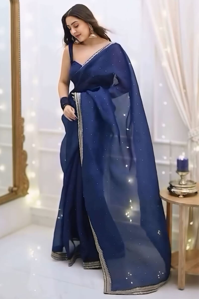 Navy Blue Organza Silk Saree