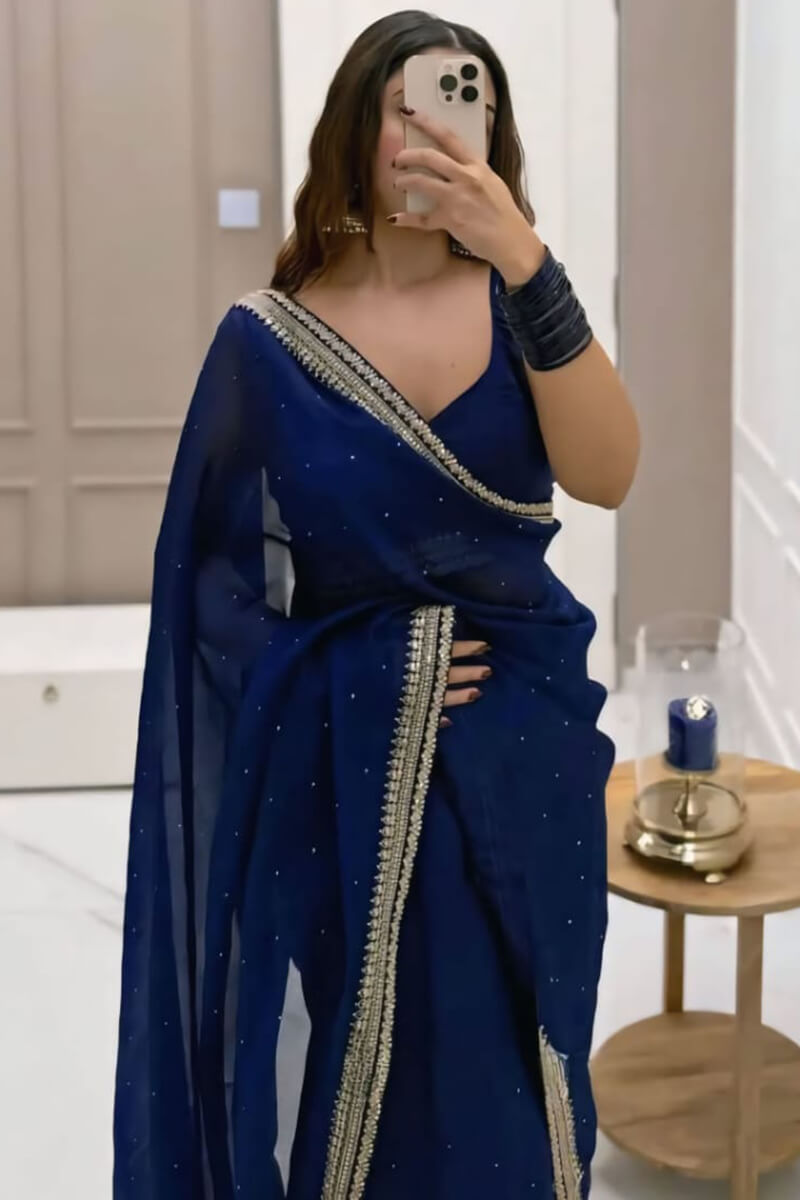 Navy Blue Organza Silk Saree