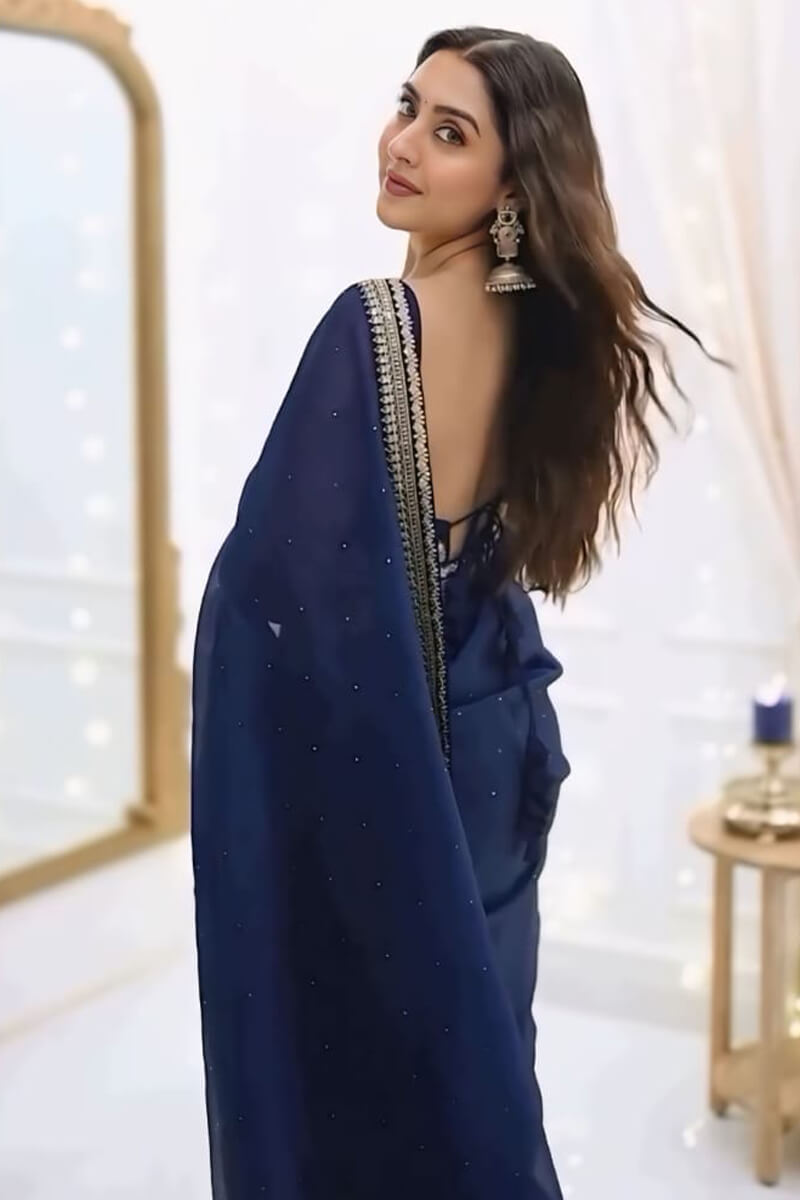 Navy Blue Organza Silk Saree