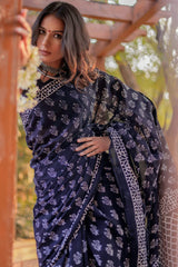 Blooming Black Cotton Pre-Stitched Saree