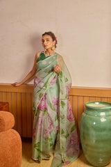 Pista Organza Silk Saree