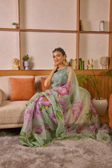 Pista Organza Silk Saree