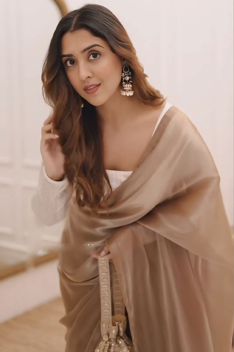 Gorgeous Brown Fancy Silk Saree With Vivacious Blouse Piece