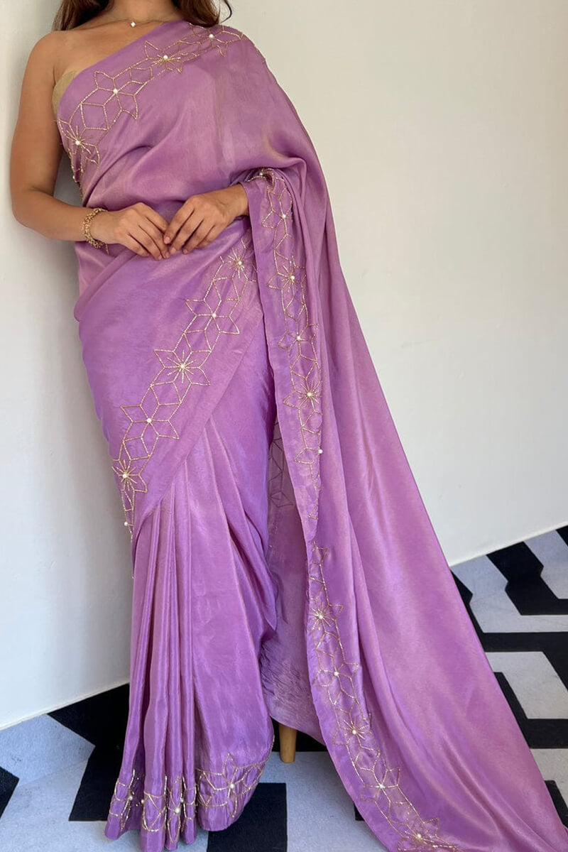 lavender Malai Satin Silk Saree