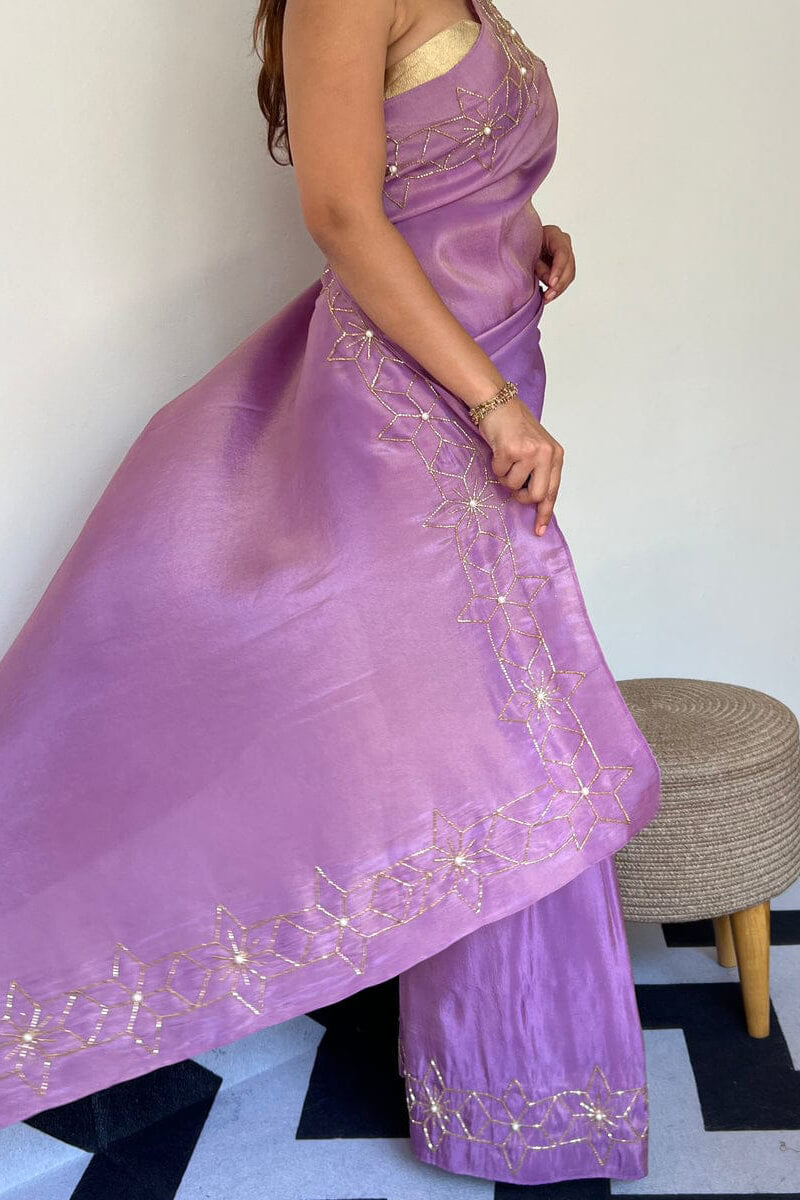 lavender Malai Satin Silk Saree