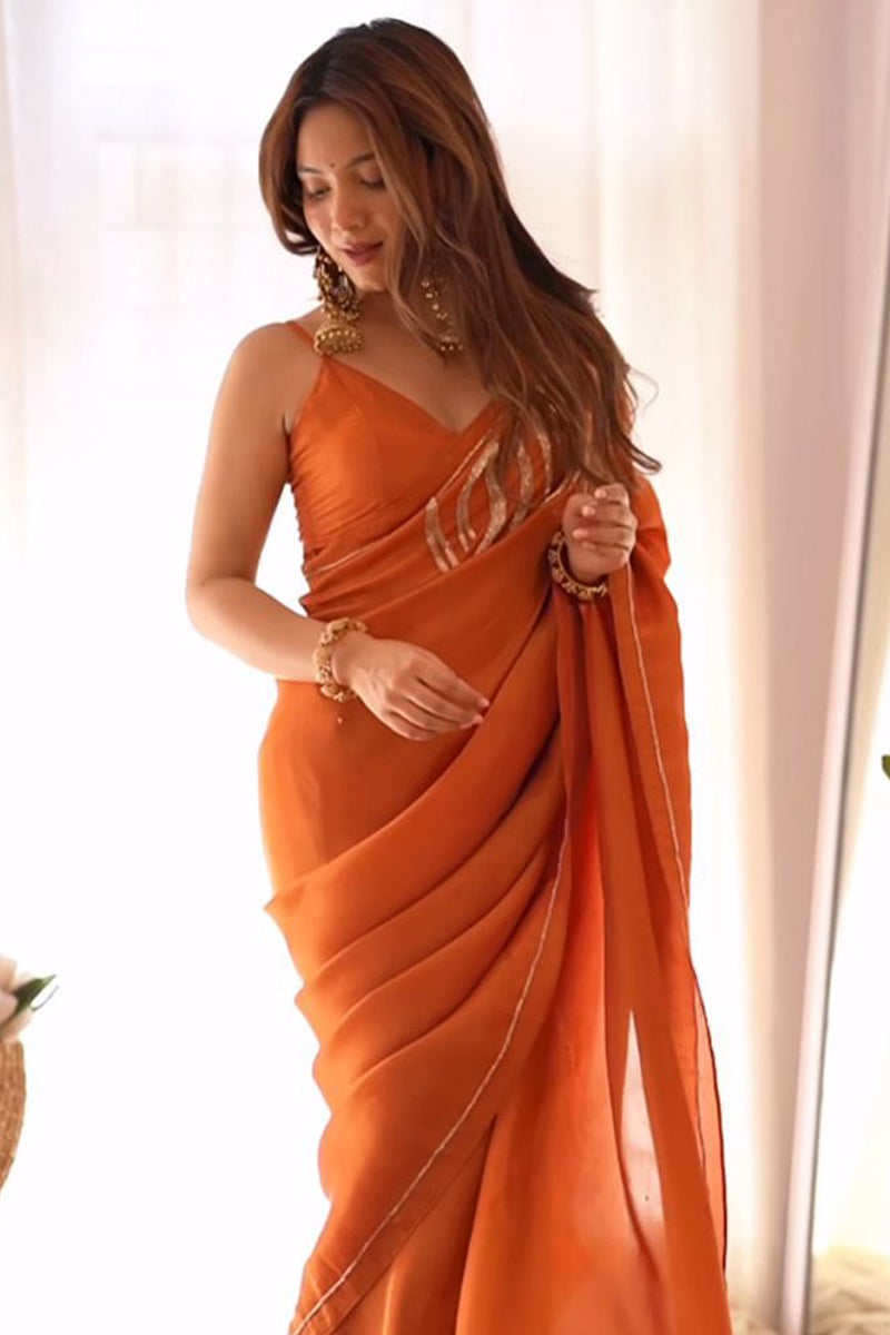 Orange Malai Satin Silk Saree