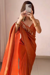 Orange Malai Satin Silk Saree